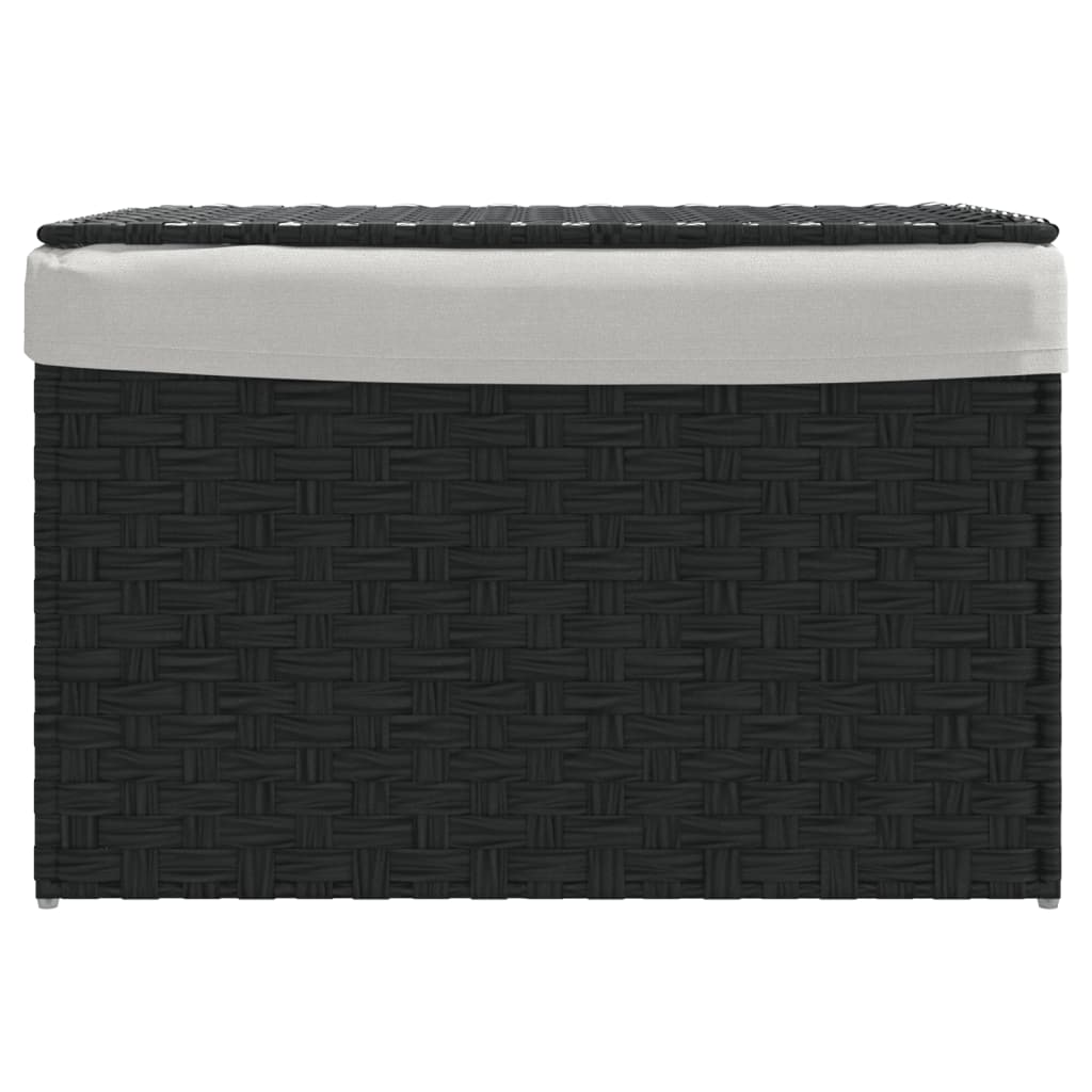 VidaXL Wäschekorb mit Deckel, 55,5 x 35 x 34 cm, Polyrattan, Schwarz