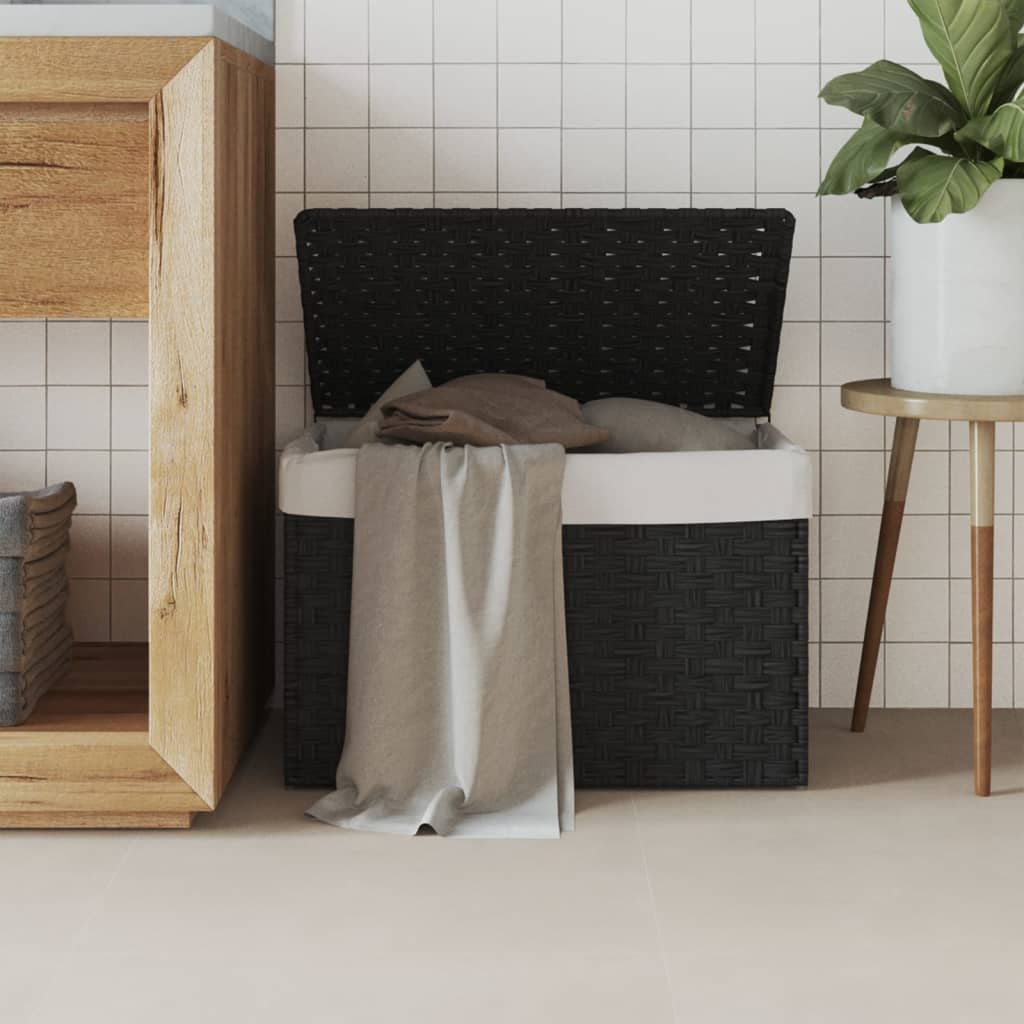 VidaXL Wäschekorb mit Deckel, 55,5 x 35 x 34 cm, Polyrattan, Schwarz