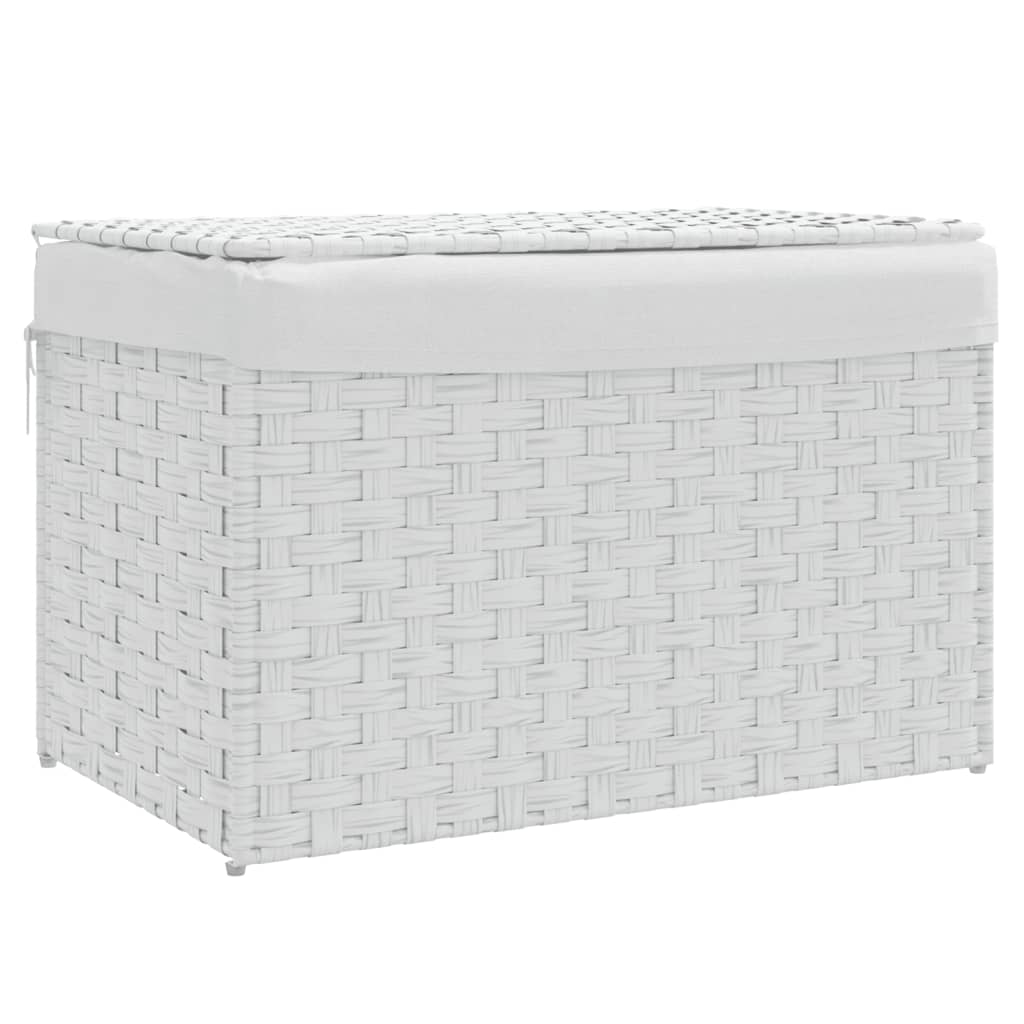 VidaXL Wäschekorb mit Deckel, 55,5 x 35 x 34 cm, Polyrattan, Weiß