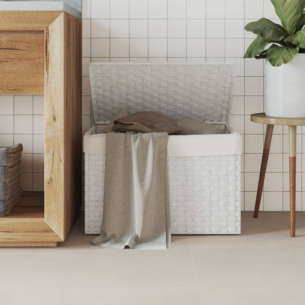 VidaXL Wäschekorb mit Deckel, 55,5 x 35 x 34 cm, Polyrattan, Weiß