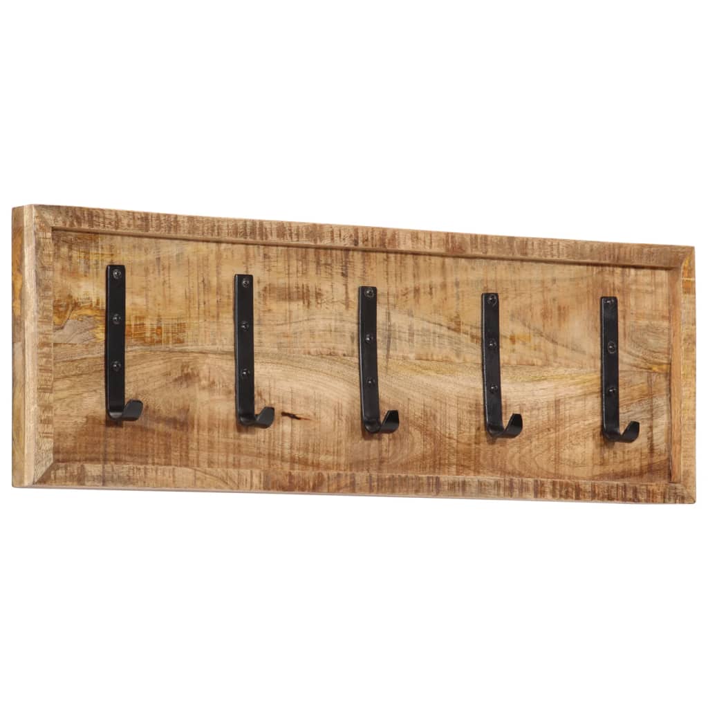 VidaXL Wandgarderobe mit 5 Haken aus massivem Mangoholz