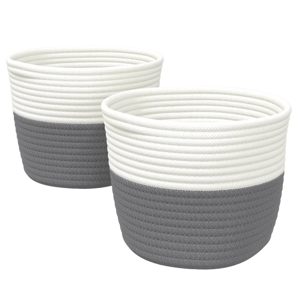 VidaXL Aufbewahrungskörbe, 2 Stück, ø 24 x 18 cm, Baumwolle, grau und weiß