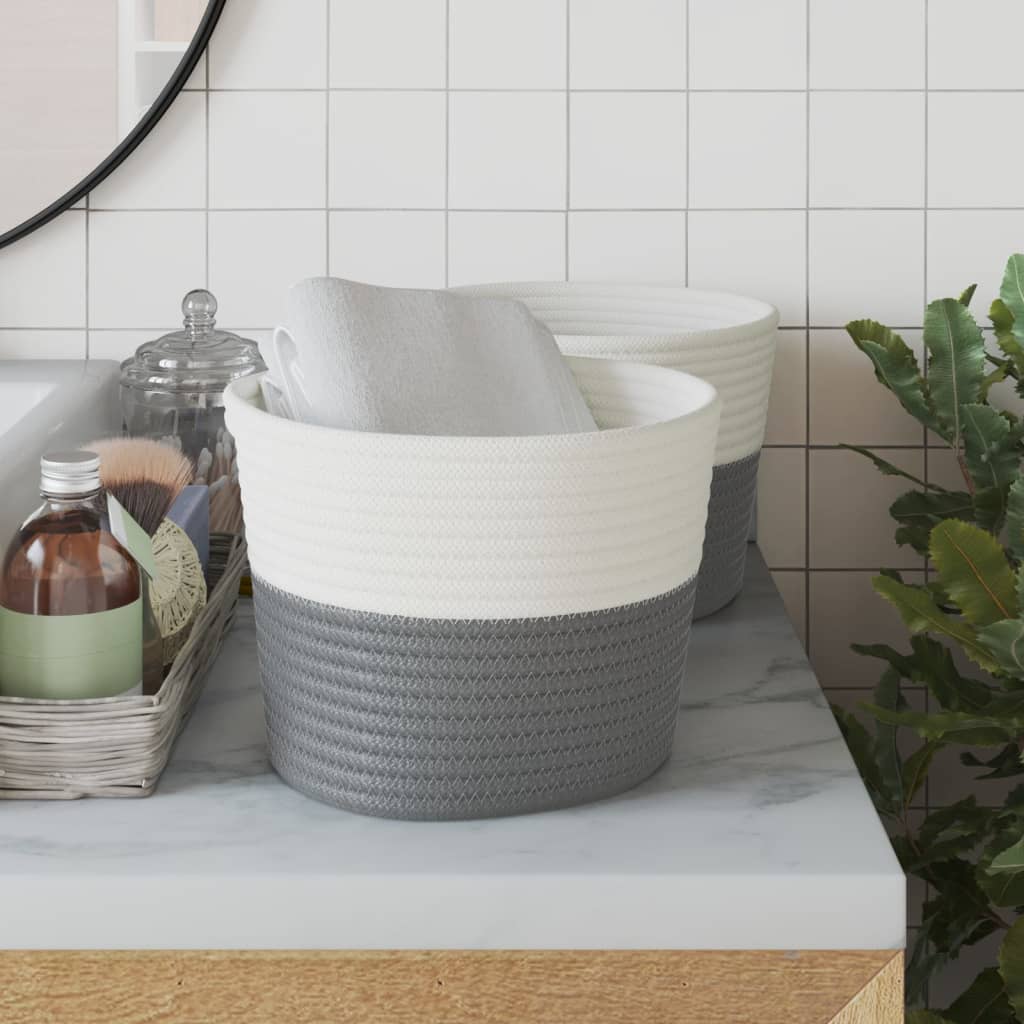 VidaXL Aufbewahrungskörbe, 2 Stück, ø 24 x 18 cm, Baumwolle, grau und weiß