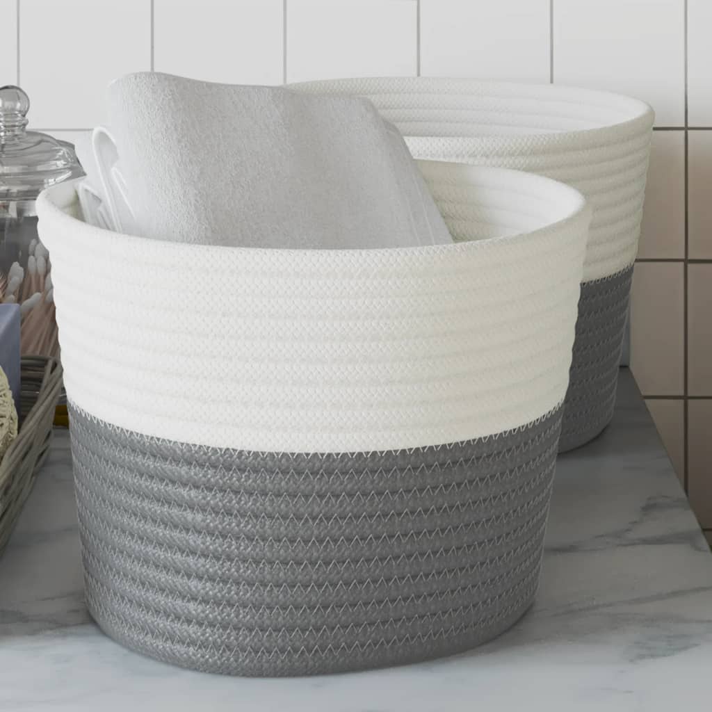 VidaXL Aufbewahrungskörbe, 2 Stück, ø 24 x 18 cm, Baumwolle, grau und weiß