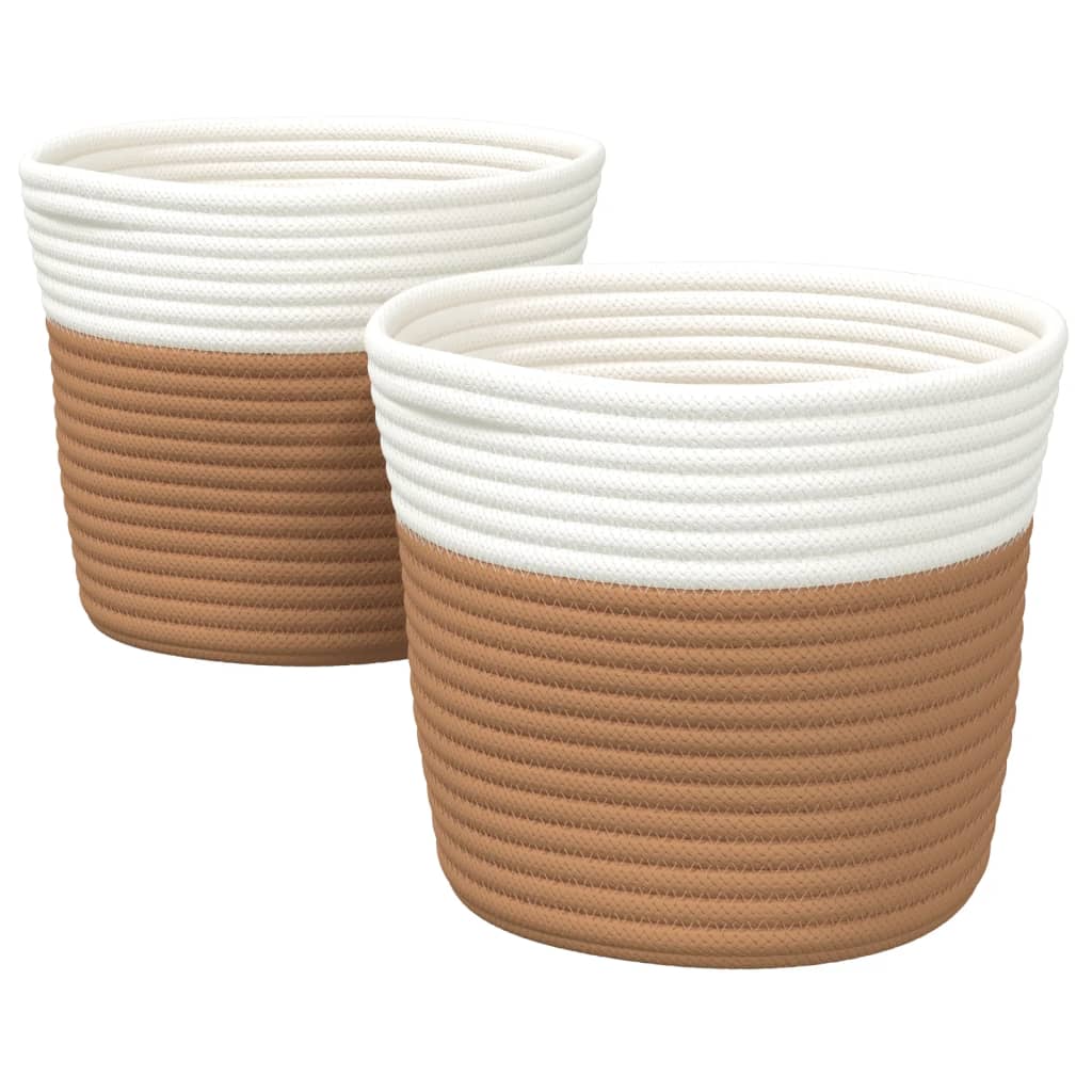 VidaXL Aufbewahrungskörbe, 2 Stück, ø 24 x 18 cm, Baumwolle, braun und weiß