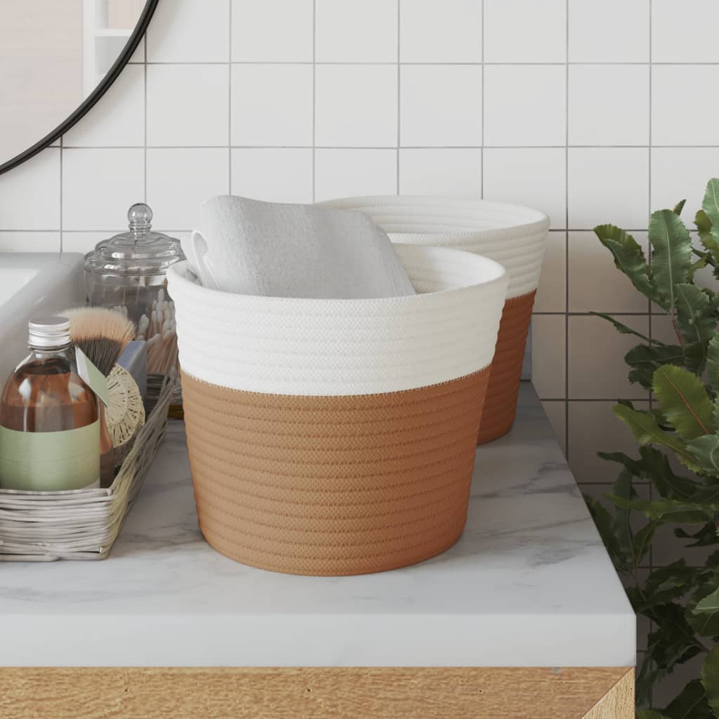 VidaXL Aufbewahrungskörbe, 2 Stück, ø 24 x 18 cm, Baumwolle, braun und weiß
