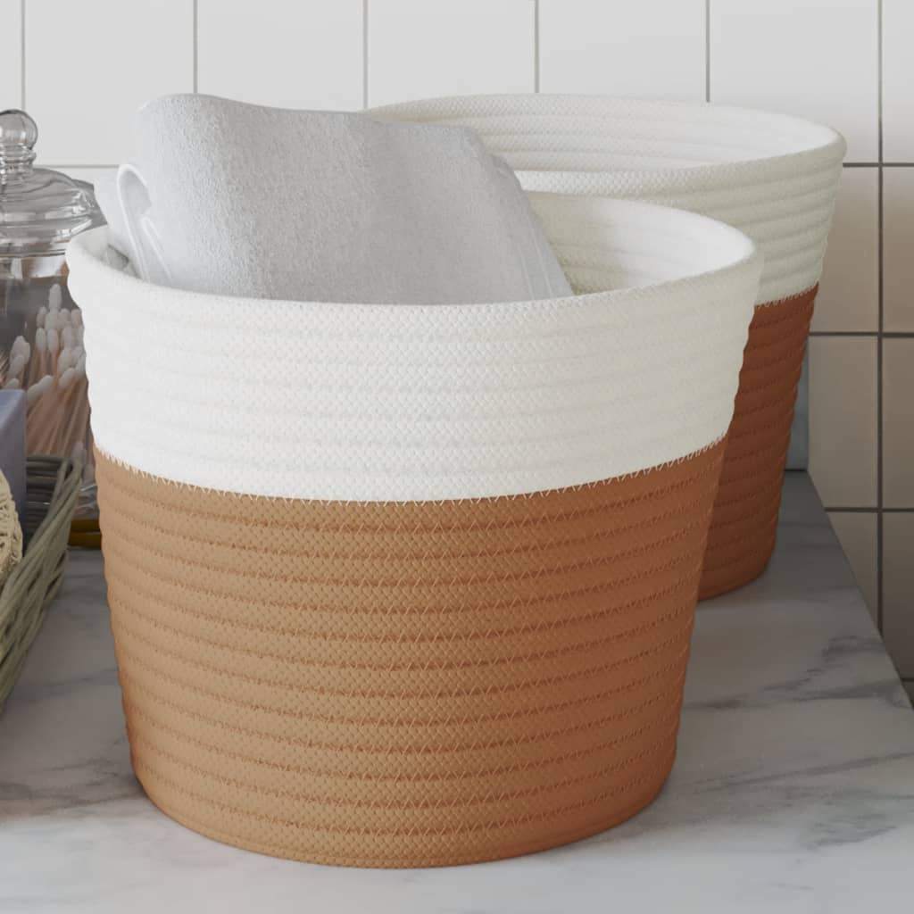 VidaXL Aufbewahrungskörbe, 2 Stück, ø 24 x 18 cm, Baumwolle, braun und weiß