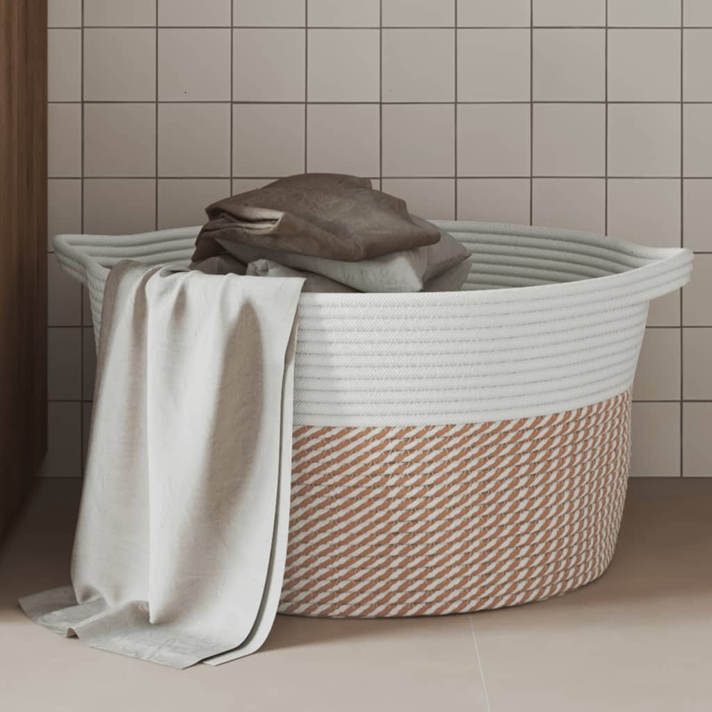 VidaXL Aufbewahrungskorb ø 40x25 cm Baumwolle Braun und Weiß