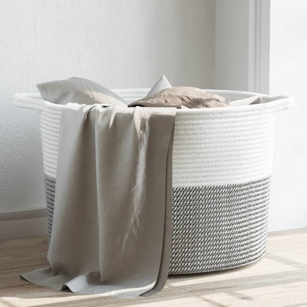 VidaXL Wäschekorb ø 55x36 cm Baumwolle Grau und Weiß