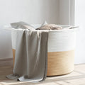 VidaXL Wäschekorb ø 55x36 cm Baumwolle Beige und Weiß