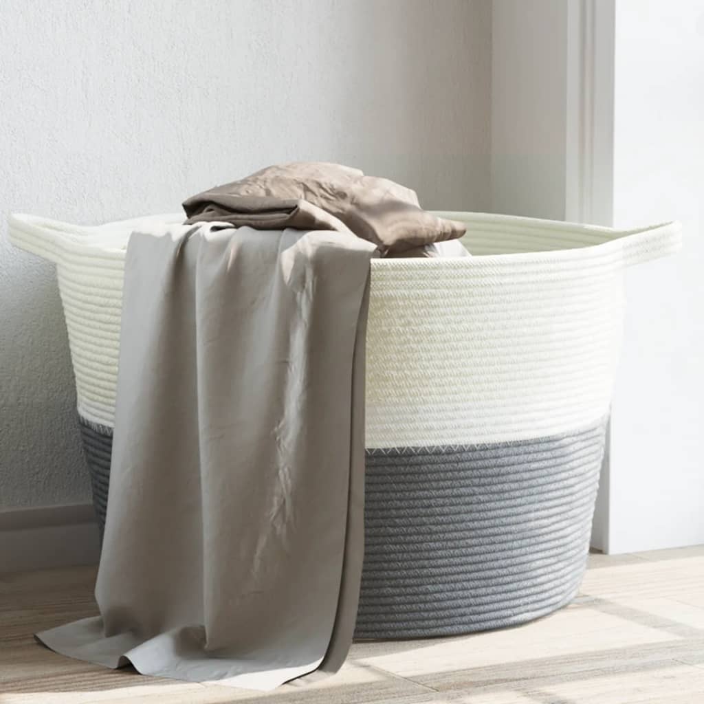 VidaXL Wäschekorb ø 60x36 cm Baumwolle Grau und Weiß