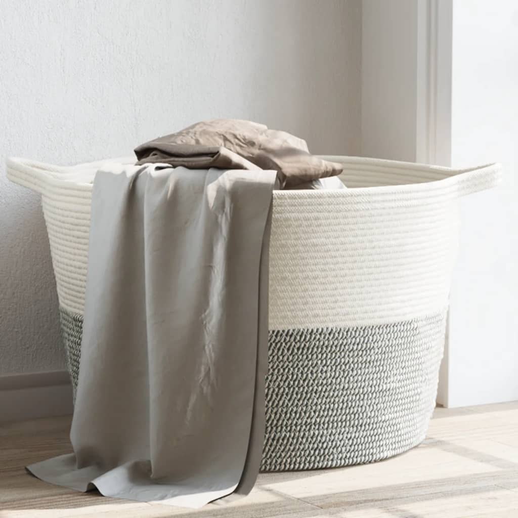 VidaXL Wäschekorb ø 60x36 cm Baumwolle Grau und Weiß