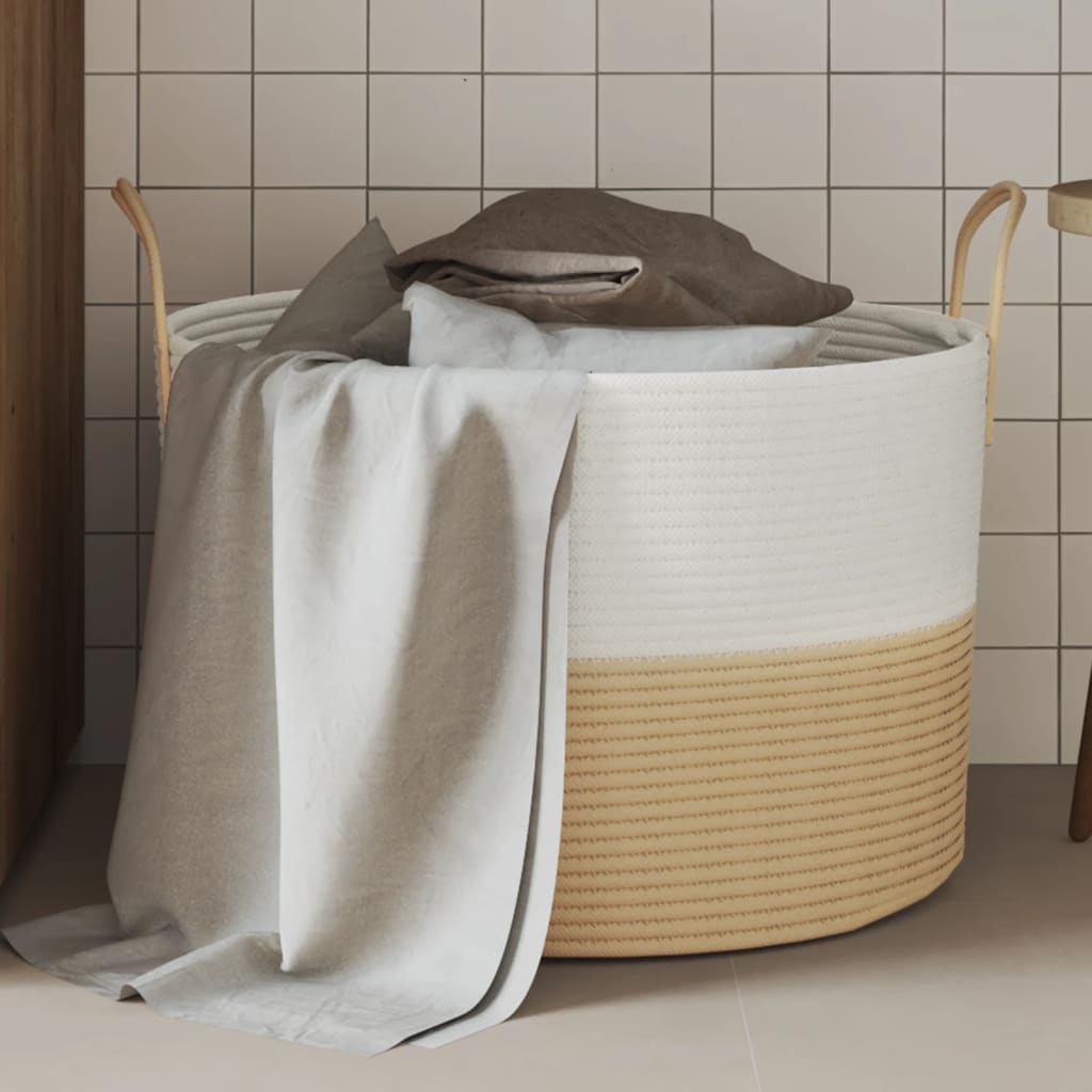 VidaXL Aufbewahrungskorb ø 51x33 cm Baumwolle beige und weiß