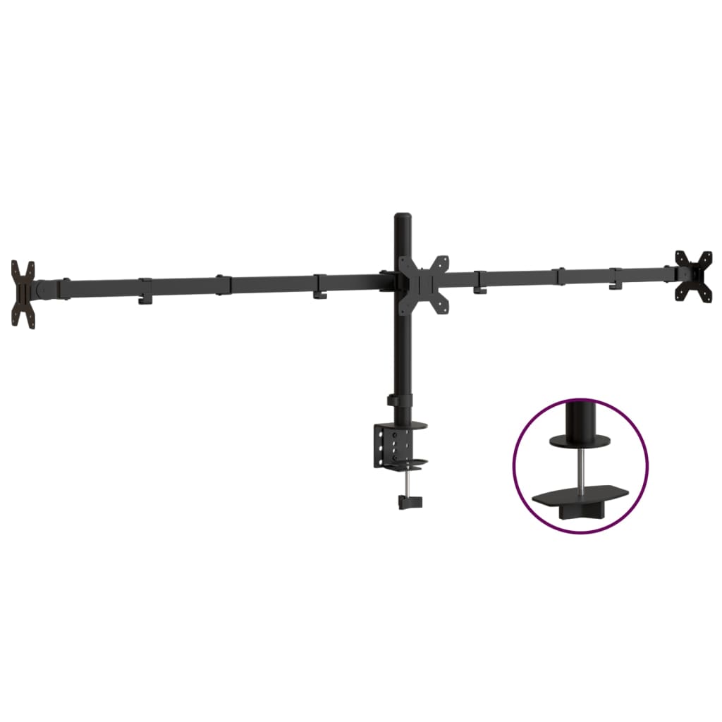 VidaXL Monitorständer, dreifach faltbar, VESA 75-100 mm, Stahl, Schwarz