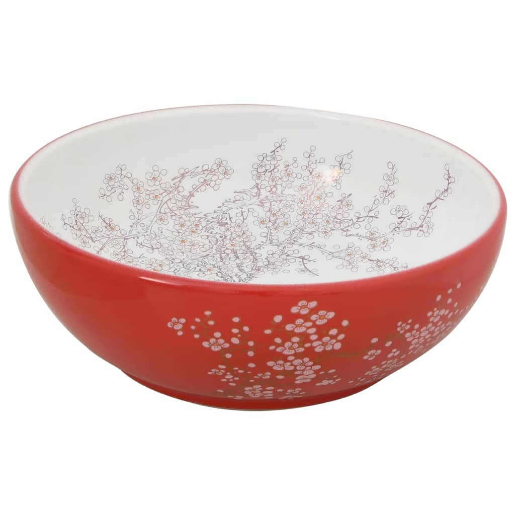 Vidaxl opzetwasbak rond φ41x14 cm keramiek wit en rood
