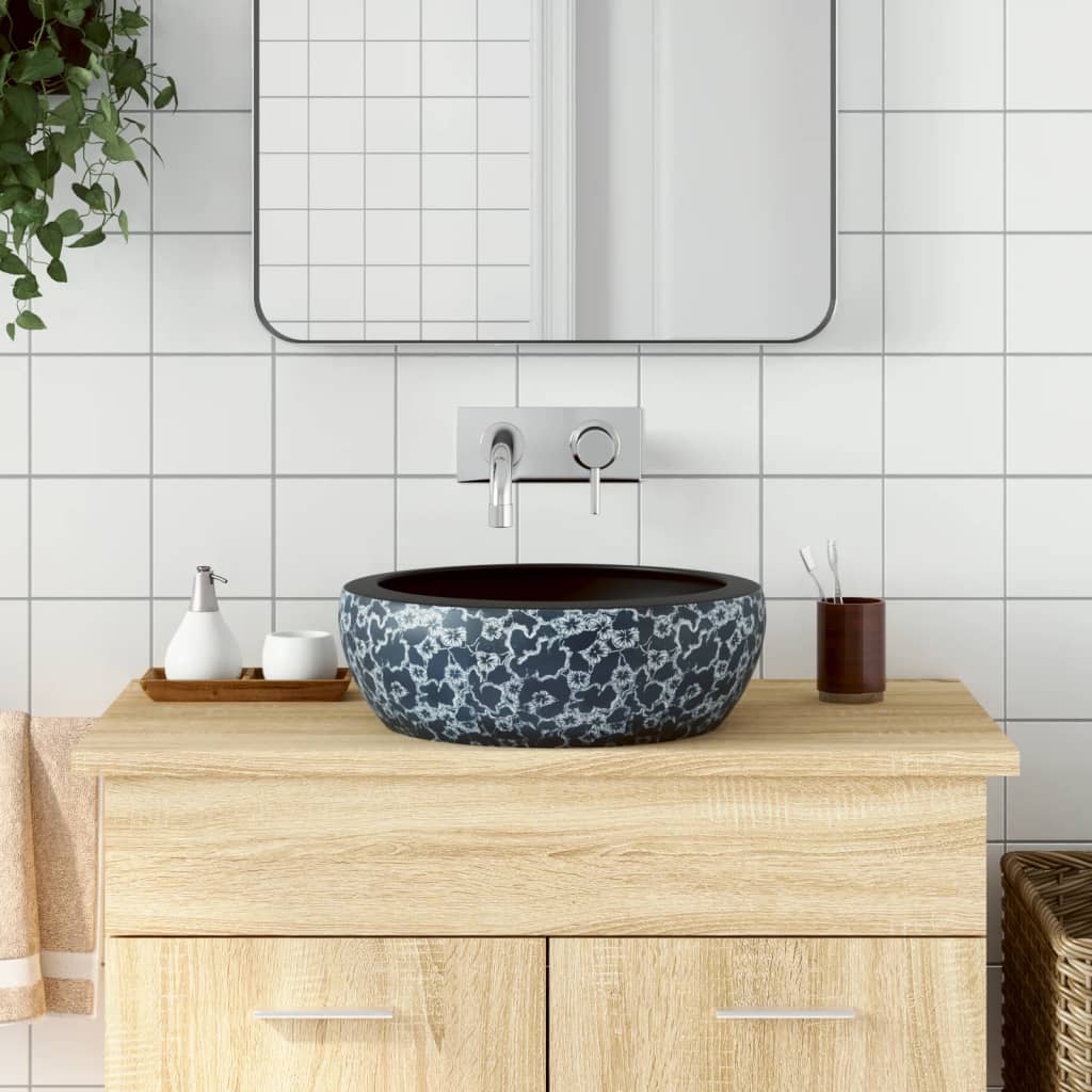 Vidaxl -Straktion Waschmaschine Rindfleisch φ41x14 cm Keramik schwarz und blau
