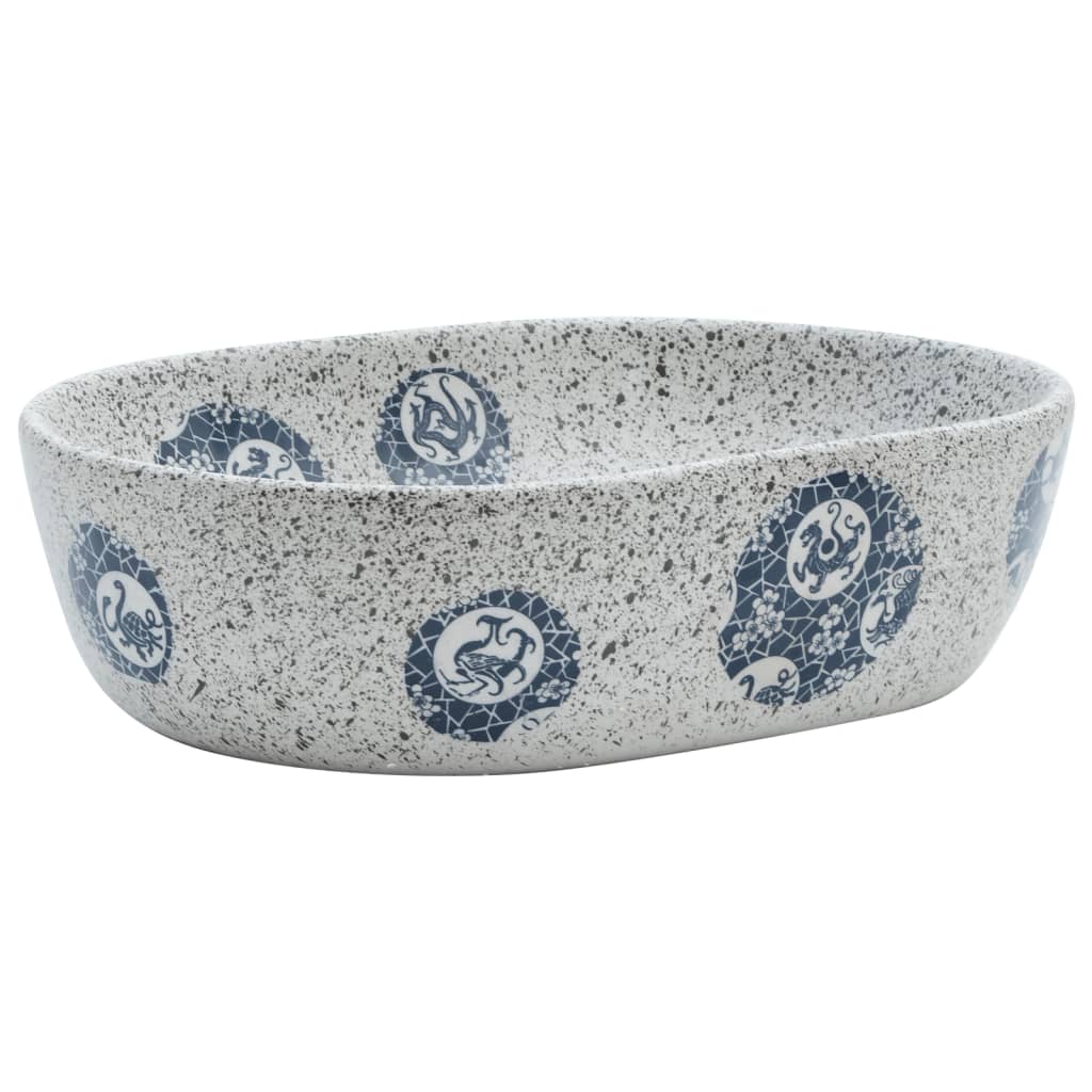 VidaXL Structure Waker oval 47x33x13 cm Keramikgrau und Blau
