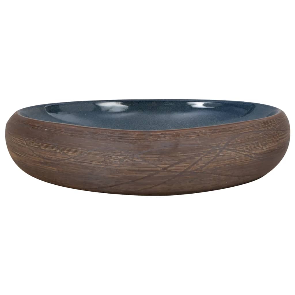 Vidaxl opzetwasbak ovaal 59x40x15 cm keramiek bruin en blauw