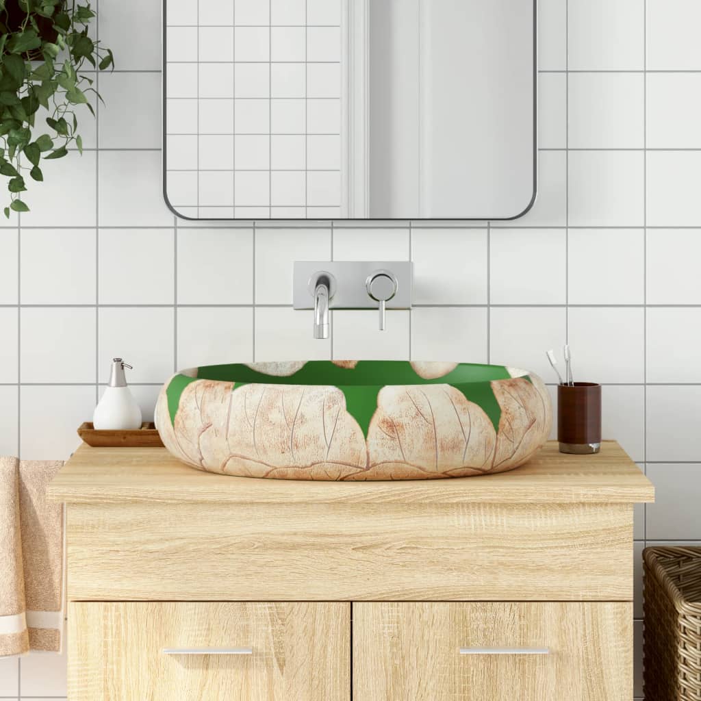VIDAXL STRACTION WASKER OVAL 59 x 40 x 15 cm Keramikgrün und Braun