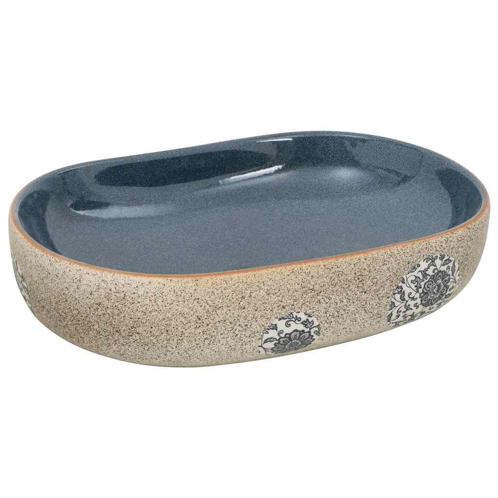 VIDAXL STRACT WASH BAN OVAL 59X40X14 CM Keramik Sand - gegelt und blau