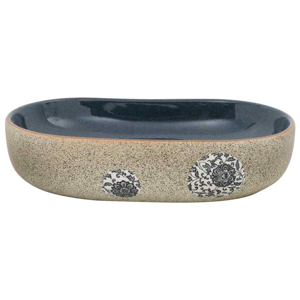 VIDAXL STRACT WASH BAN OVAL 59X40X14 CM Keramik Sand - gegelt und blau