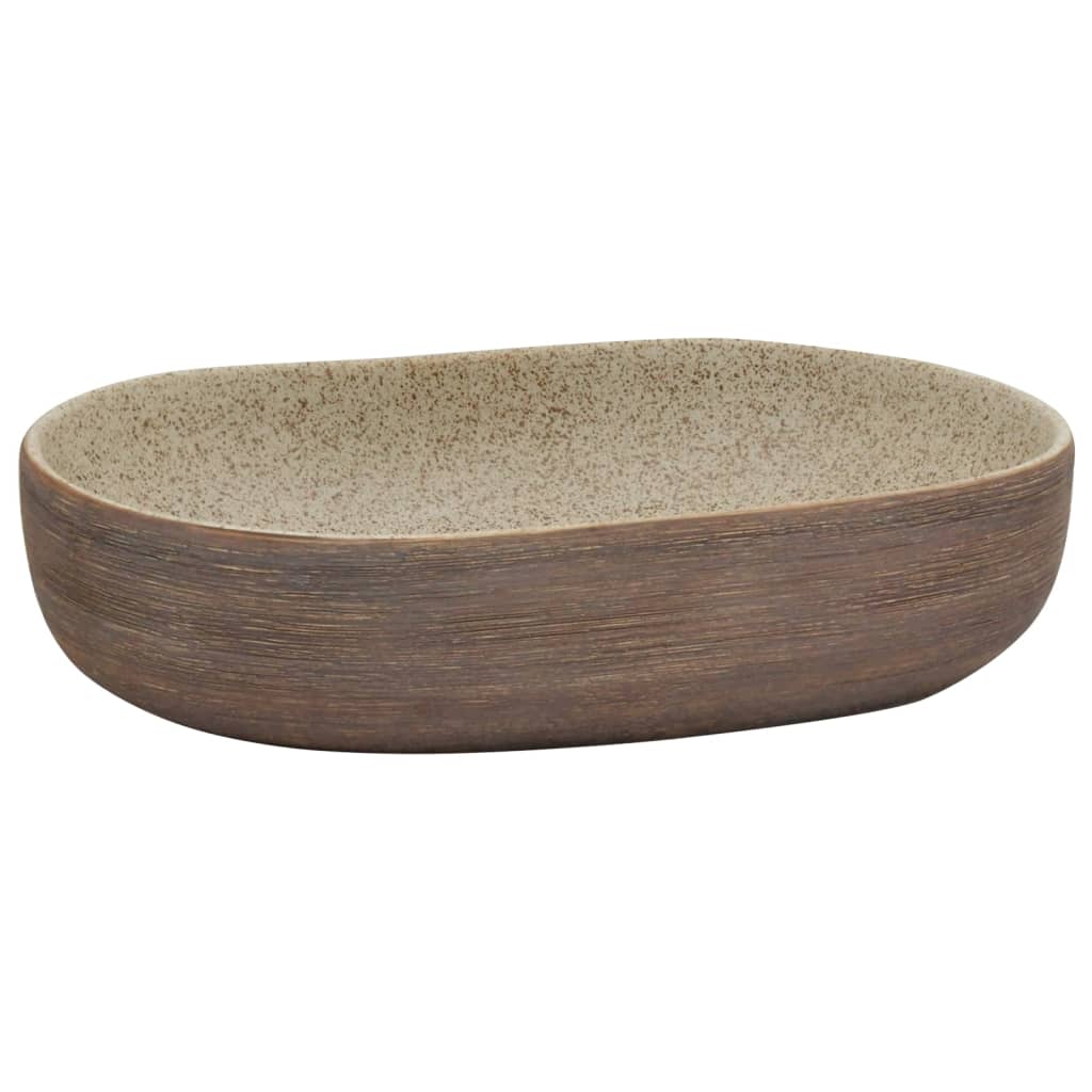 VIDAXL STRACT WASH BAN OVAL 59X40X14 CM Keramik Sand - geliert und braun