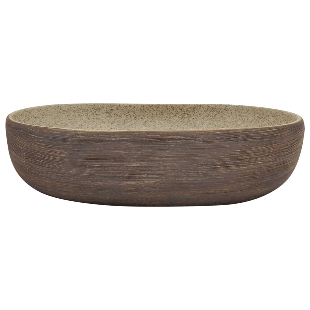 VIDAXL STRACT WASH BAN OVAL 59X40X14 CM Keramik Sand - geliert und braun