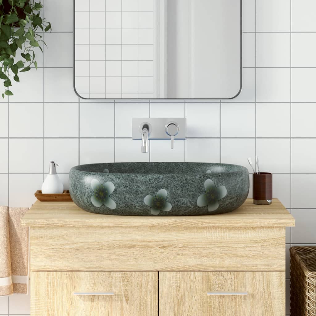 VIDAXL -Straktion Waschmaschine Oval 59 x 40 x 14 cm Keramikblau