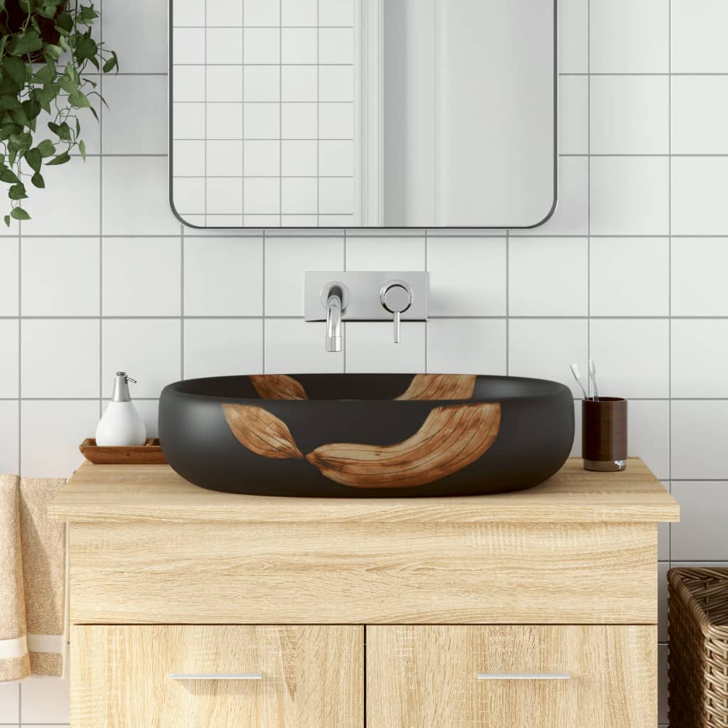 VIDAXL STRACTION WASKER OVAL 59 x 40 x 14 cm Keramikschwarz