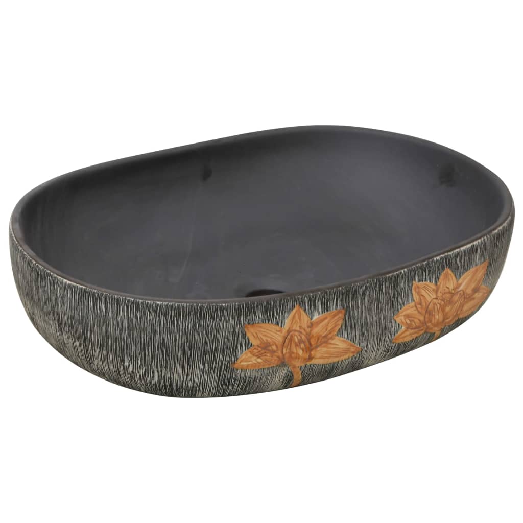 VidaXL Structure Waker Oval 59x40x14 cm Keramik Grau und Schwarz