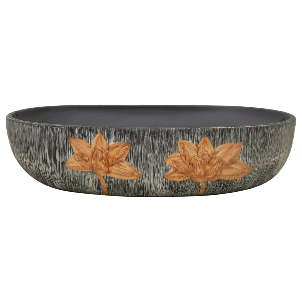 VidaXL Structure Waker Oval 59x40x14 cm Keramik Grau und Schwarz