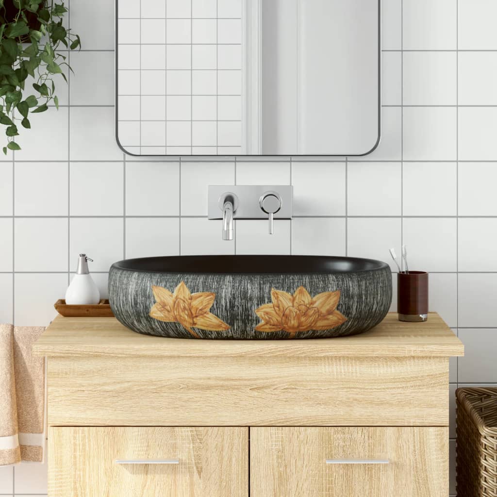 VidaXL Structure Waker Oval 59x40x14 cm Keramik Grau und Schwarz