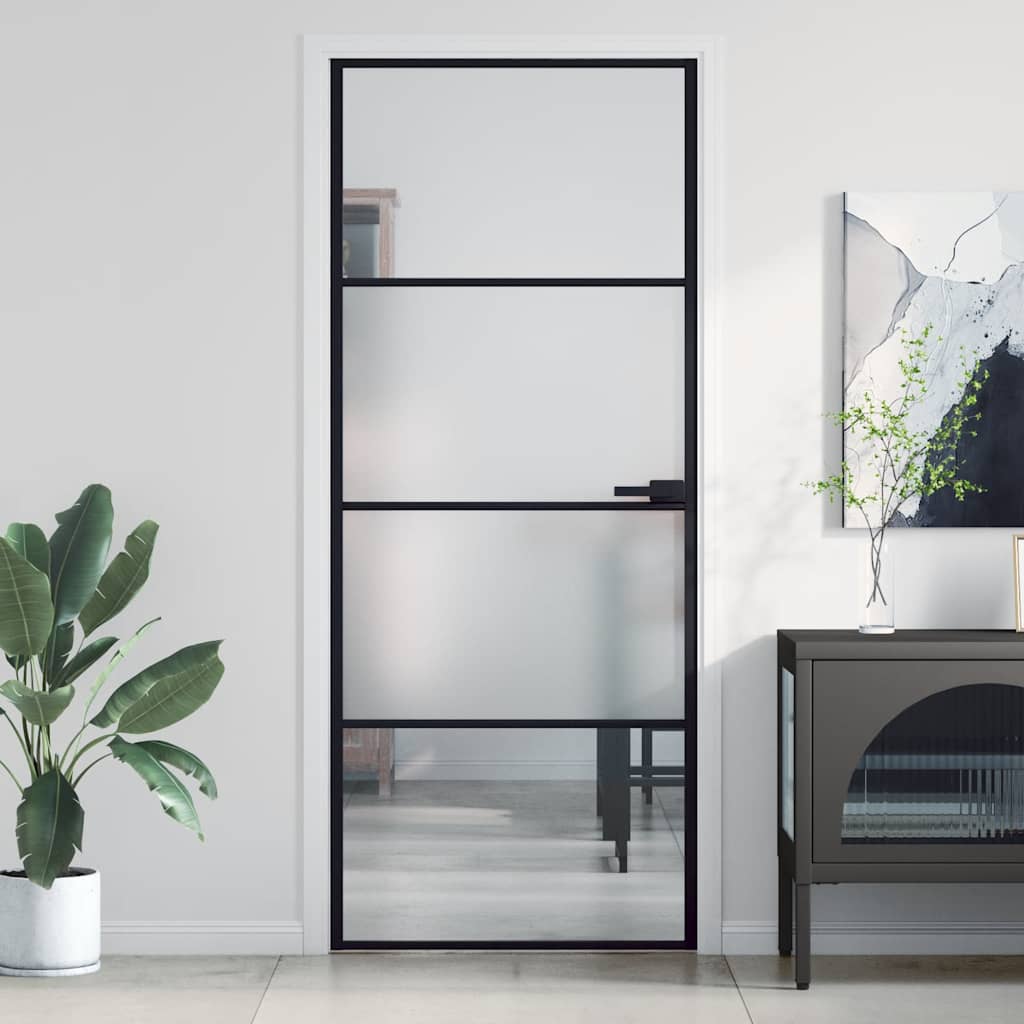 Vidaxl Innentür schmal 83x201,5 cm gehärtetes Glas und Aluminium schwarz