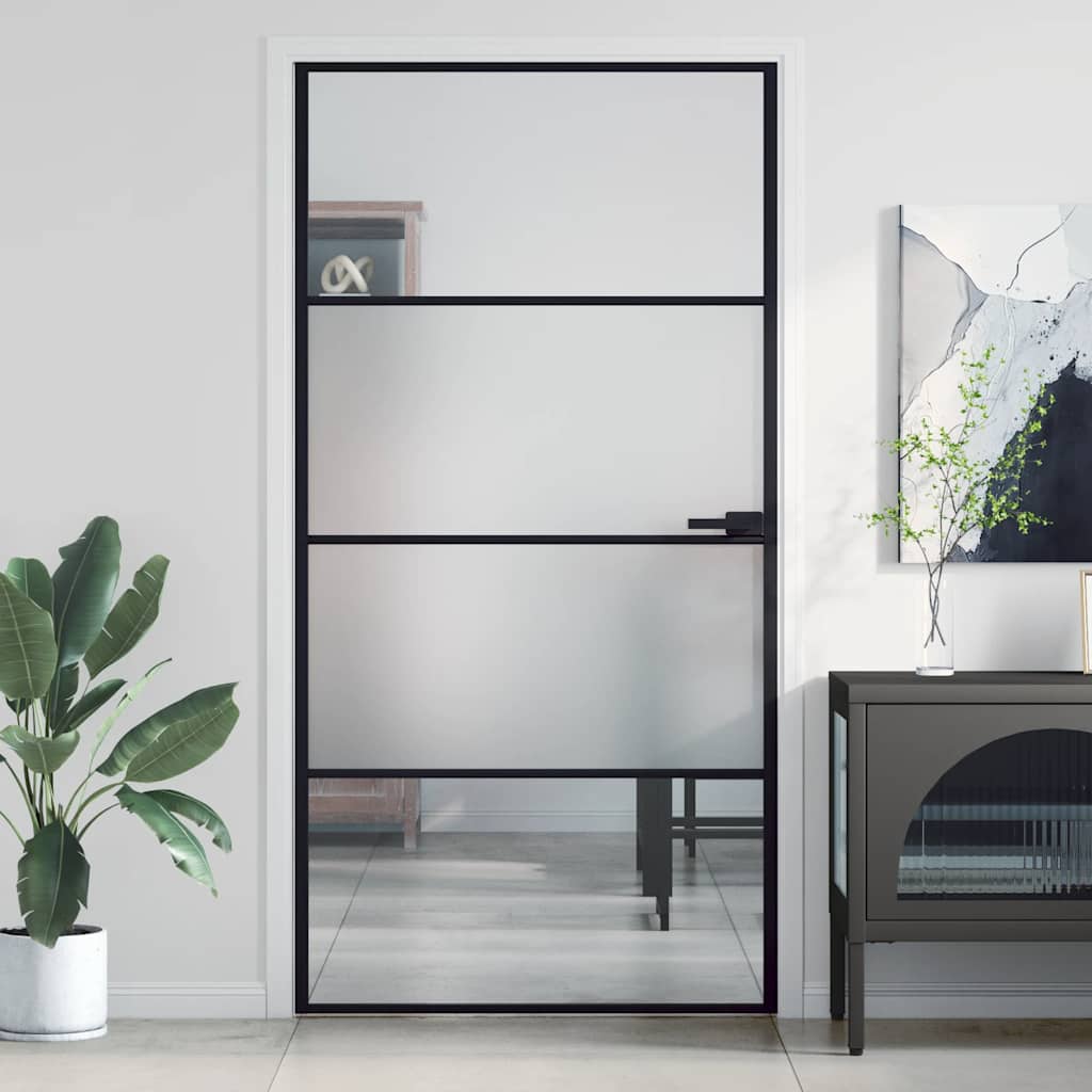 Vidaxl Innentür schmal 102,5 x 20,5 cm gehärtetes Glas und Aluminium schwarz