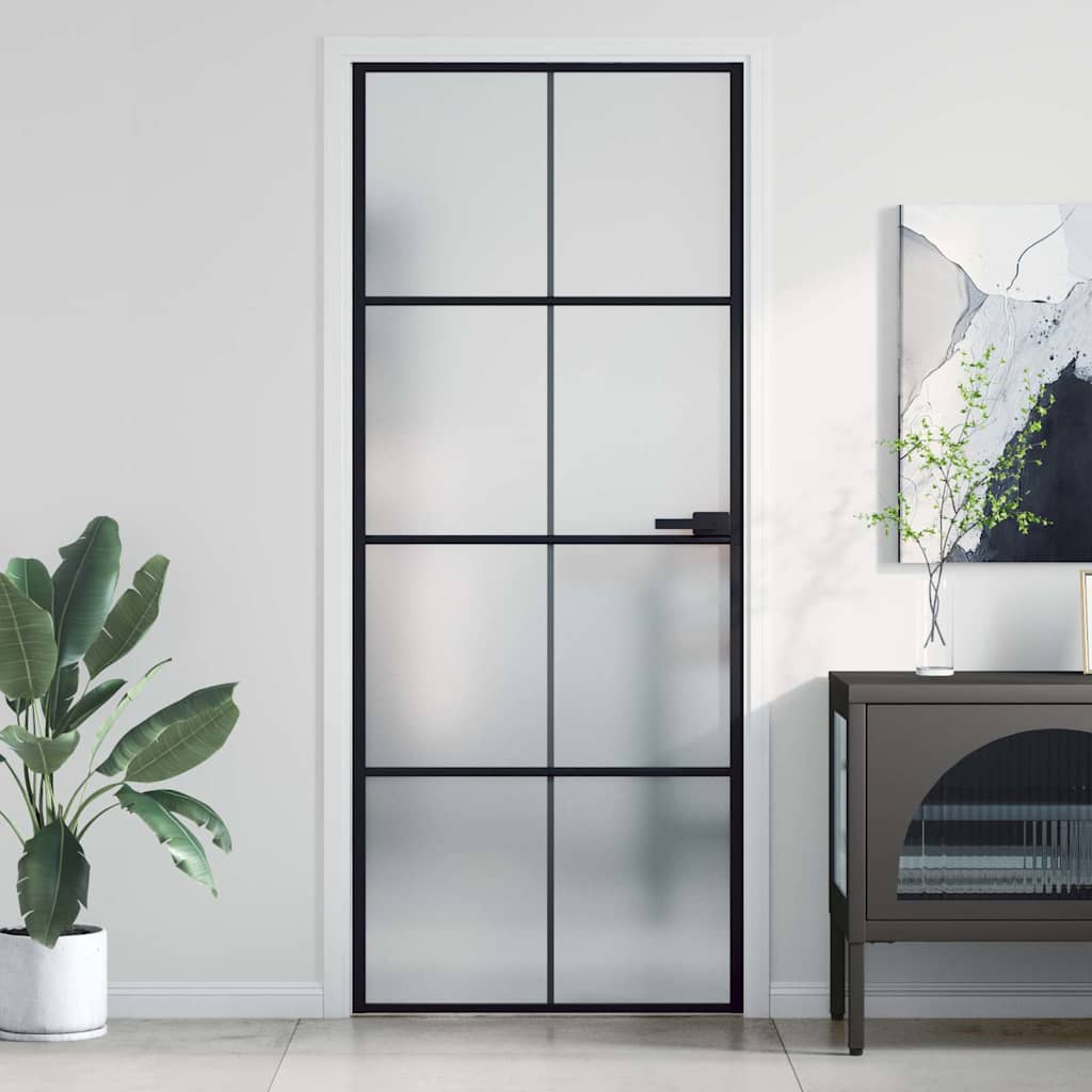 Vidaxl Innentür schmal 83x201,5 cm gehärtetes Glas und Aluminium schwarz