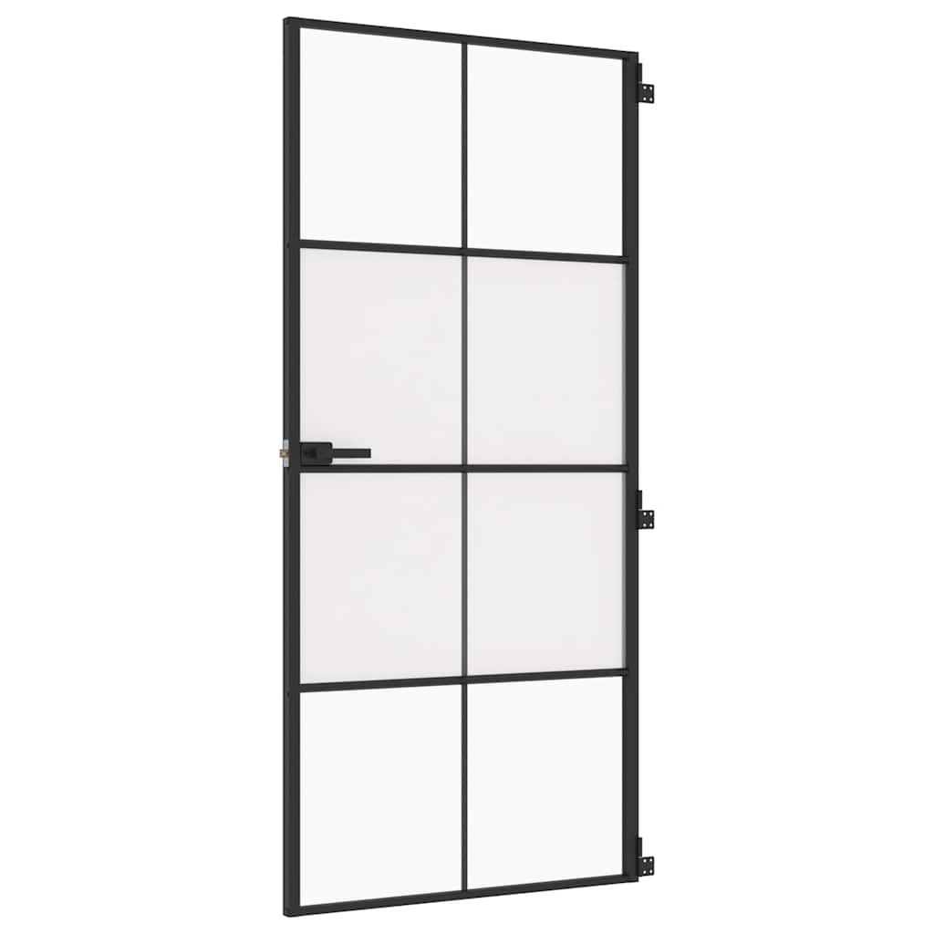 Vidaxl Innentür schmal 93x201,5 cm gehärtetes Glas und Aluminium schwarz