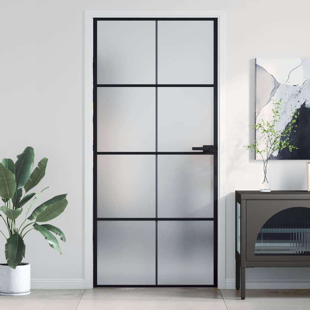Vidaxl Innentür schmal 93x201,5 cm gehärtetes Glas und Aluminium schwarz
