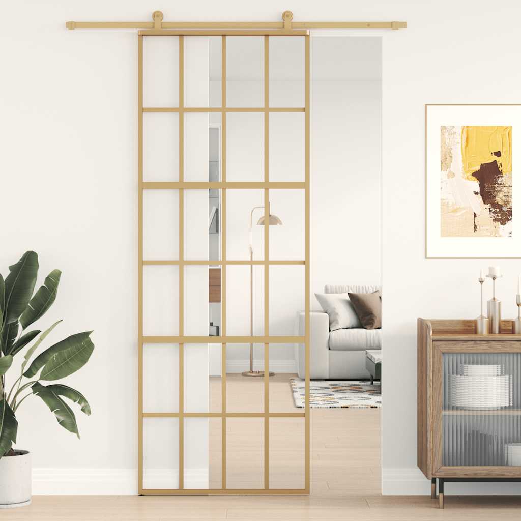 VIDAXL -Schiebetür 76x205 cm klar ESG -Glas und Aluminium goldfarben