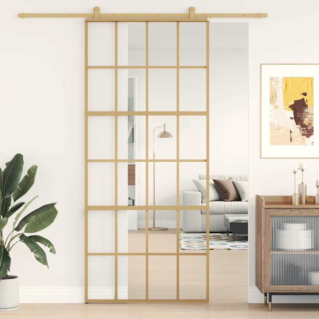 Vidaxl Schiebetür 90x205 cm klar ESG - Glas und Aluminium goldfarben