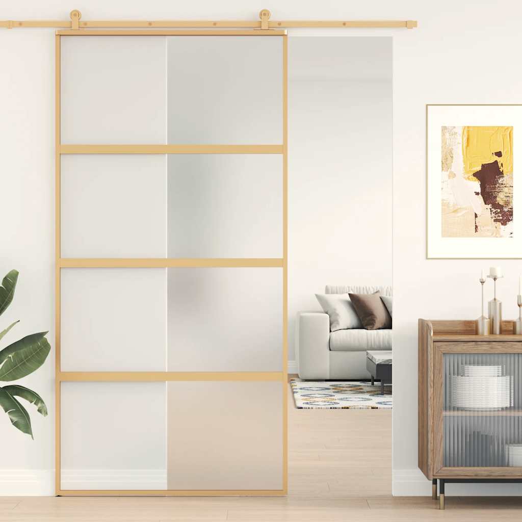 VIDAXL -Schiebetür 102,5 x 205 cm matt ESG -Glas und Aluminium Gold veredelt