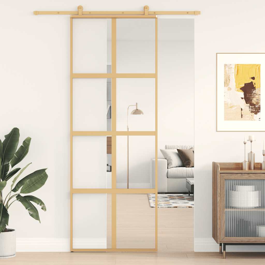 VIDAXL -Schiebetür 76x205 cm klar ESG -Glas und Aluminium goldfarben