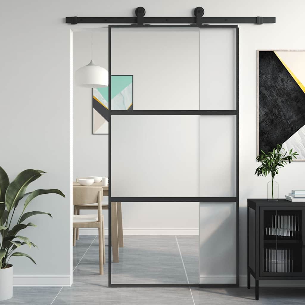 Vidaxl Schiebetür 102,5 x 205 cm, gehärtetes Glas und Aluminium, schwarz