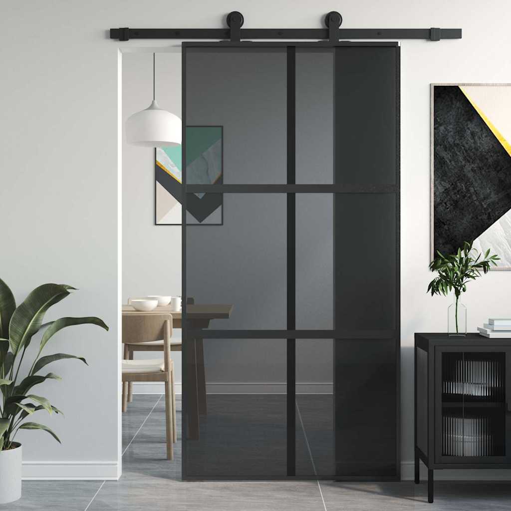 Vidaxl Schiebetür 102,5 x 205 cm, gehärtetes Glas und Aluminium, schwarz