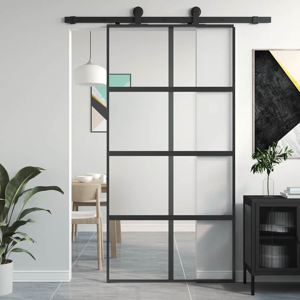 Vidaxl schuifdeur 102,5x205 cm gehard glas en aluminium zwart