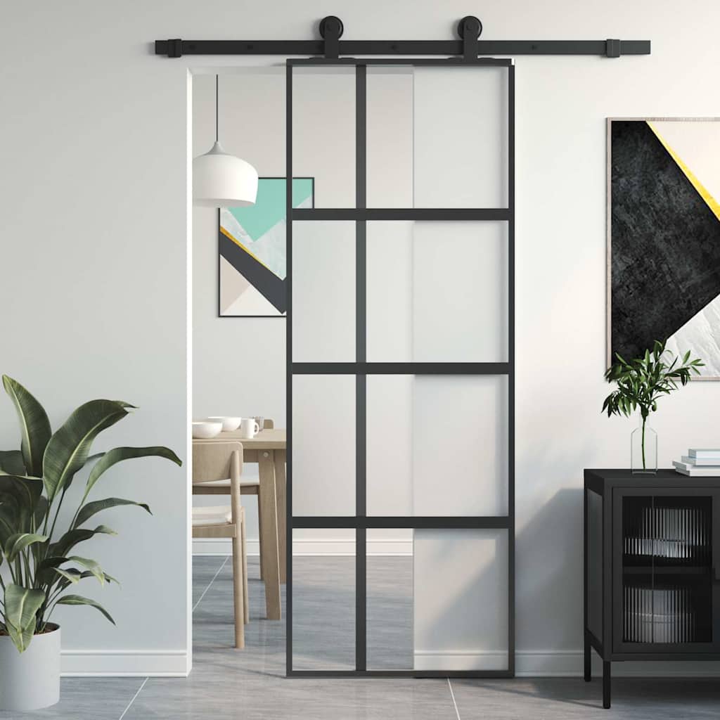 VidaXL Schiebetür 76x205 cm, gehärtetes Glas und Aluminium, schwarz