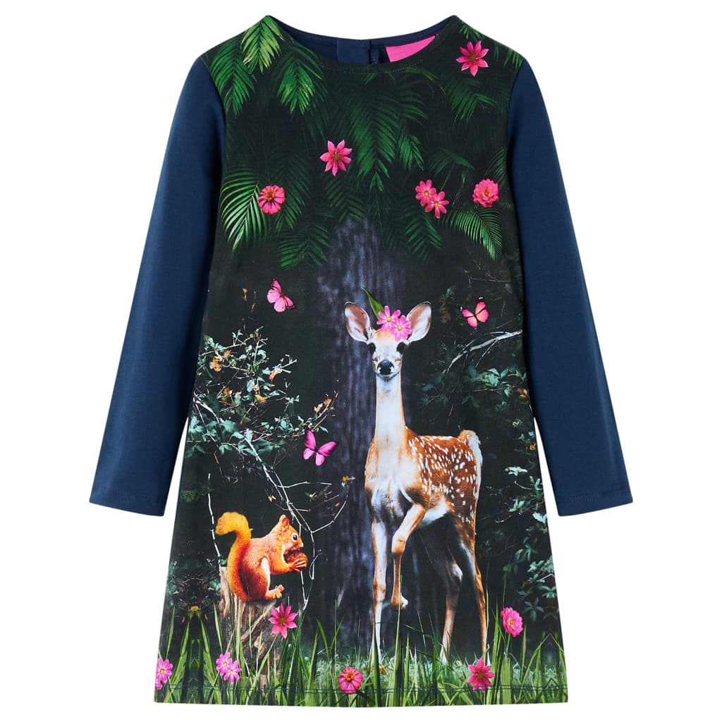 VidaXL Kinderjurk met lange mouwen 128 marineblauw