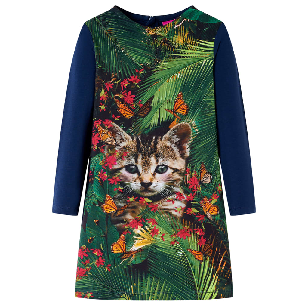 Vidaxl kinderjurk met lange mouwen 128 marineblauw