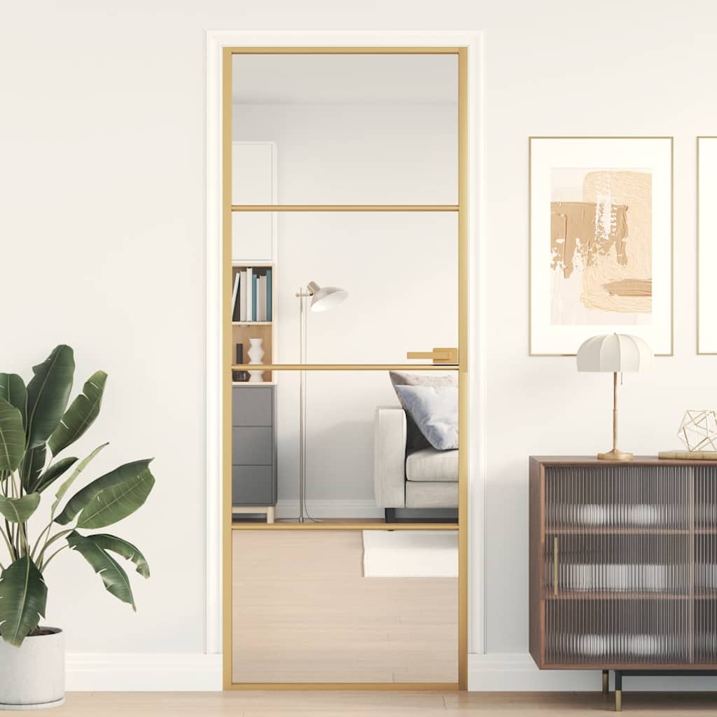 Vidaxl binnendeur smal 76x201,5 cm gehard glas en aluminium goudkleur