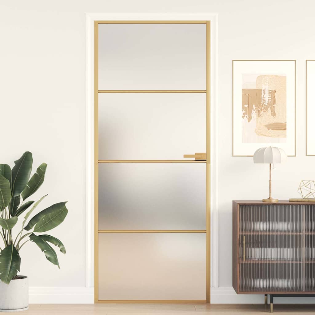 Vidaxl Innentür schmal 83x201,5 cm gehärtetes Glas und Aluminium goldfarben