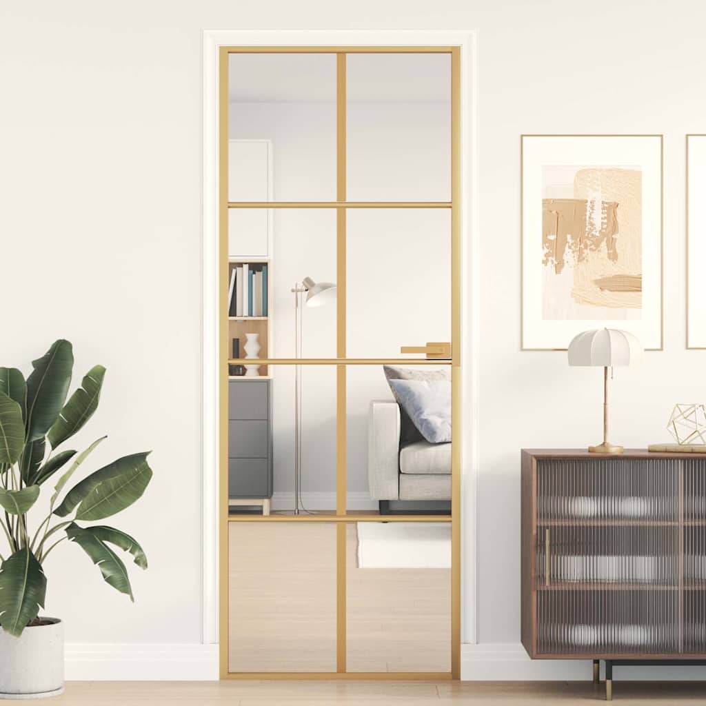 Vidaxl binnendeur smal 76x201,5 cm gehard glas en aluminium goudkleur